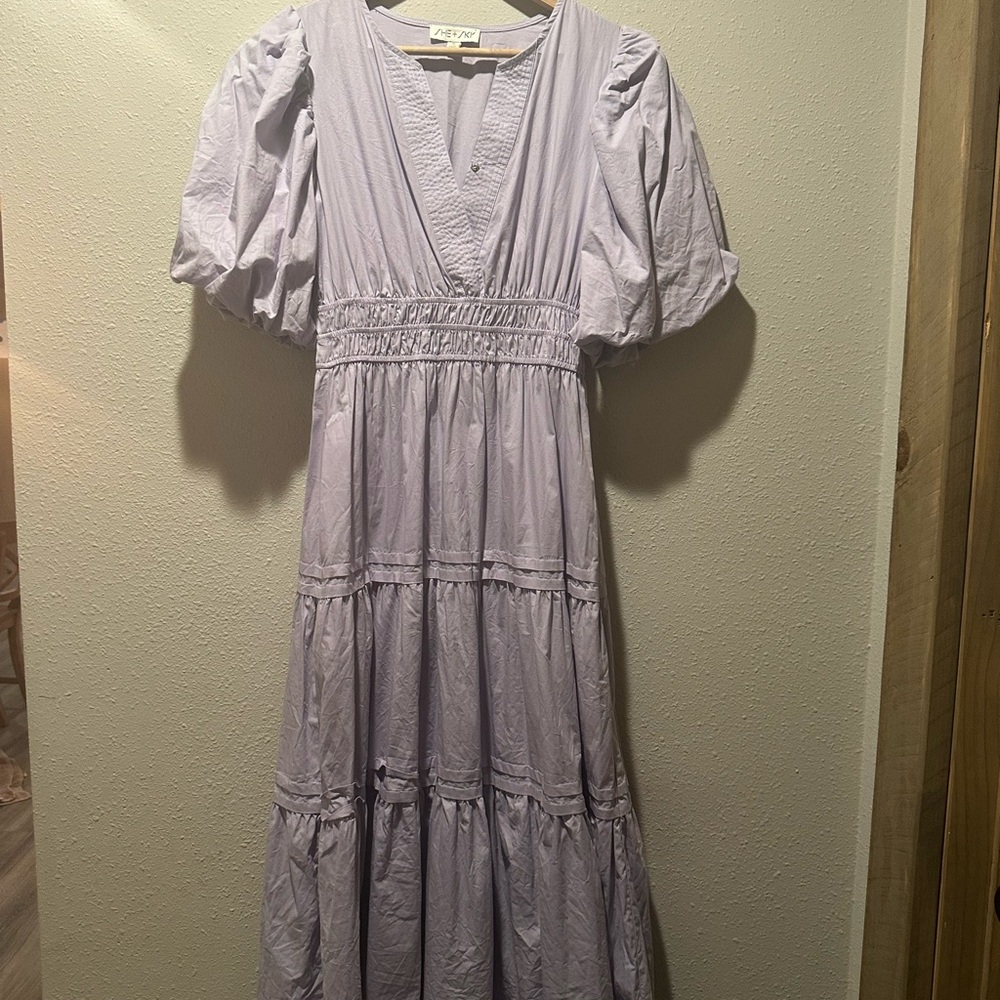 She + Sky Lavender Puff Sleeve Midi Dress | Small